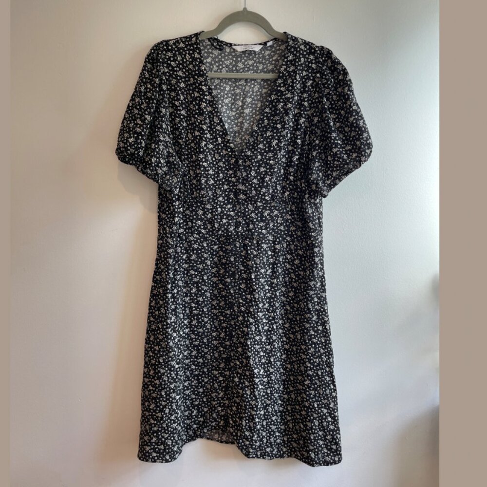 & other stories Button Front Black Floral Mini Dress